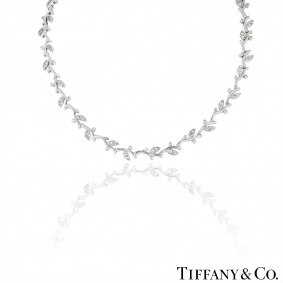 Tiffany & Co. Platinum Diamond Olive Leaf Vine Necklace